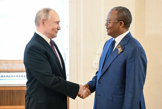 President of Russia Vladimir Putin and President of the Republic of Guinea-Bissau Umaro Sissoco Embalo, who arrived in the Kremlin for a gala concert held for heads of foreign delegations invited to the celebrations of the 80th anniversary of Victory in the Great Patriotic War. Location: Russia, Moscow. Author: Sergey Bobylev/Sputnik. Heads of foreign delegations arrive in Kremlin for gala concert