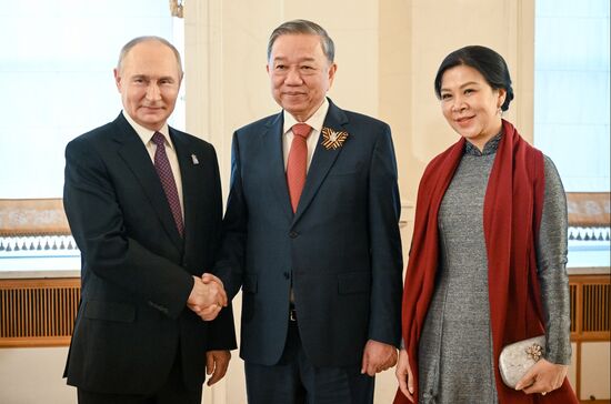 President of Russia Vladimir Putin and Secretary General of the Communist Party of Vietnam To Lam, who arrived in the Kremlin for a gala concert held for heads of foreign delegations invited to the celebrations of the 80th anniversary of Victory in the Great Patriotic War. Location: Russia, Moscow. Author: Sergey Bobylev/Sputnik. Heads of foreign delegations arrive in Kremlin for gala concert