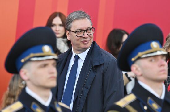 President of Russia Vladimir Putin and foreign leaders at military parade marking 80th anniversary of Victory
