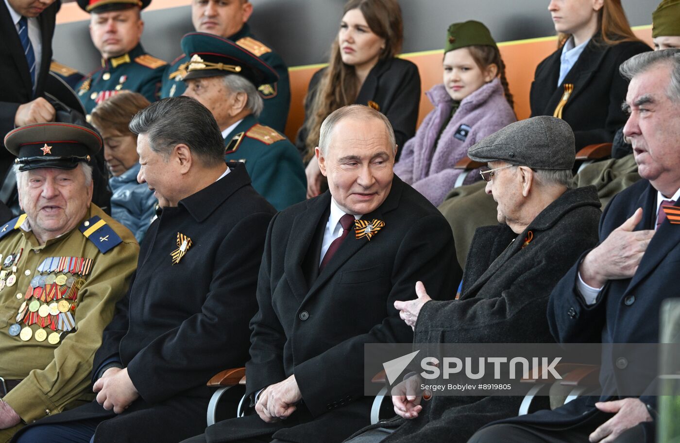 President of Russia Vladimir Putin and foreign leaders at military parade marking 80th anniversary of Victory