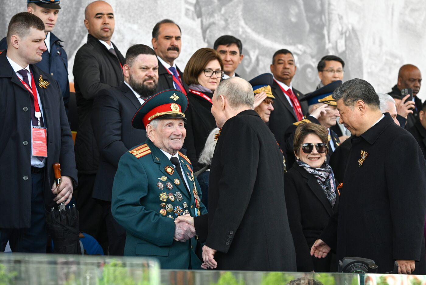 President of Russia Vladimir Putin and foreign leaders at military parade marking 80th anniversary of Victory
