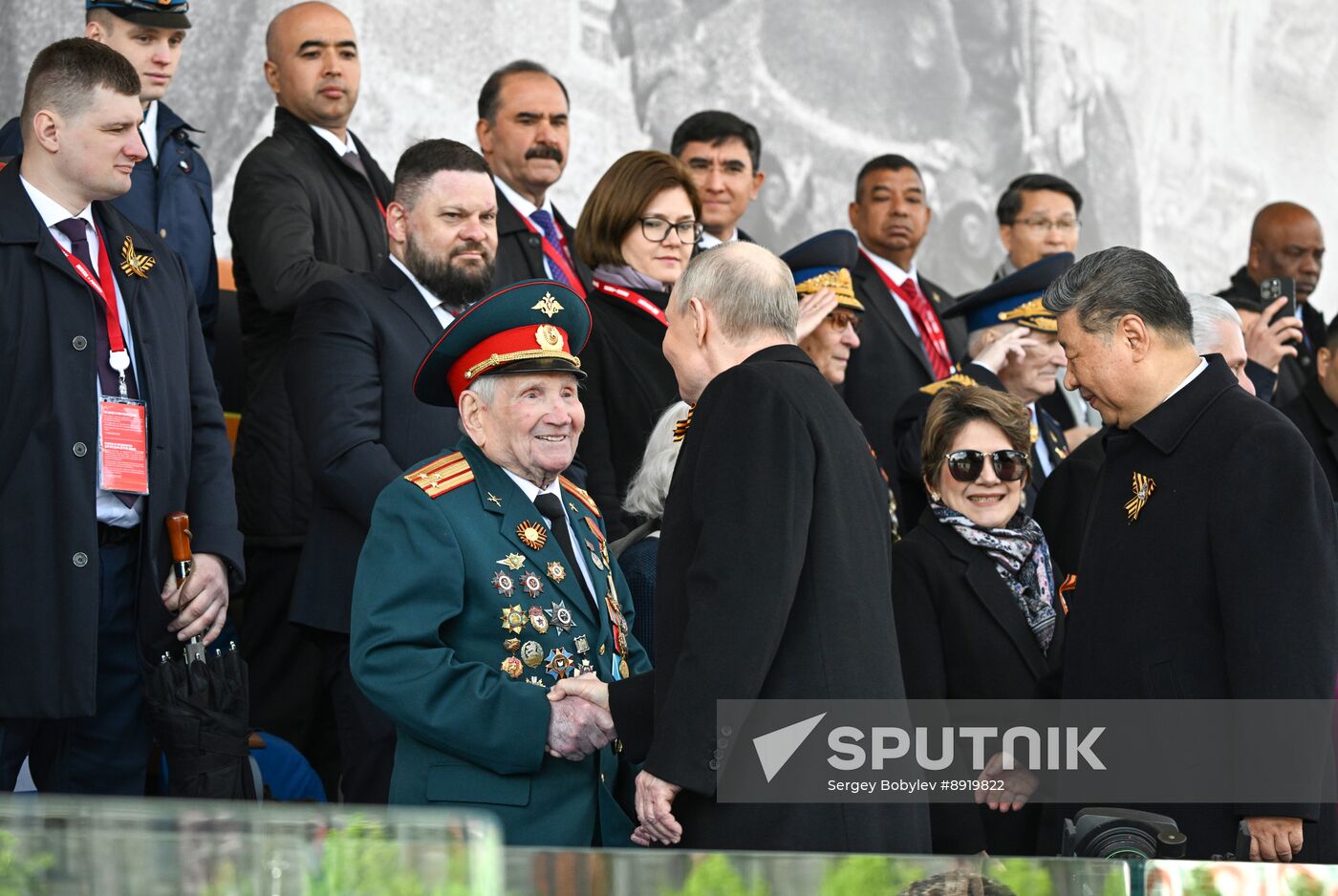 President of Russia Vladimir Putin and foreign leaders at military parade marking 80th anniversary of Victory