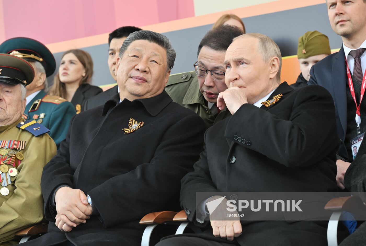 President of Russia Vladimir Putin and foreign leaders at military parade marking 80th anniversary of Victory