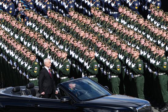 Russian Defense Minister Andrei Belousov on Red Square in Moscow at the military parade to mark the 80th anniversary of Victory in the Great Patriotic War. Location: Russia, Moscow. Author: Alexander Vilf/Sputnik. Military parade marking 80th anniversary of Victory in Great Patriotic War in Moscow