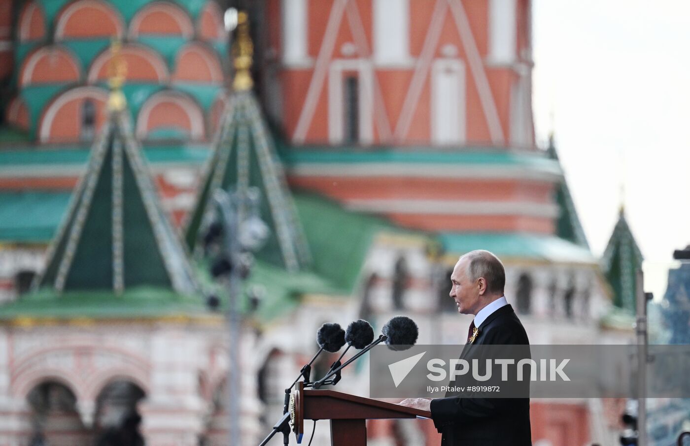 President of Russia Vladimir Putin and foreign leaders at military parade marking 80th anniversary of Victory