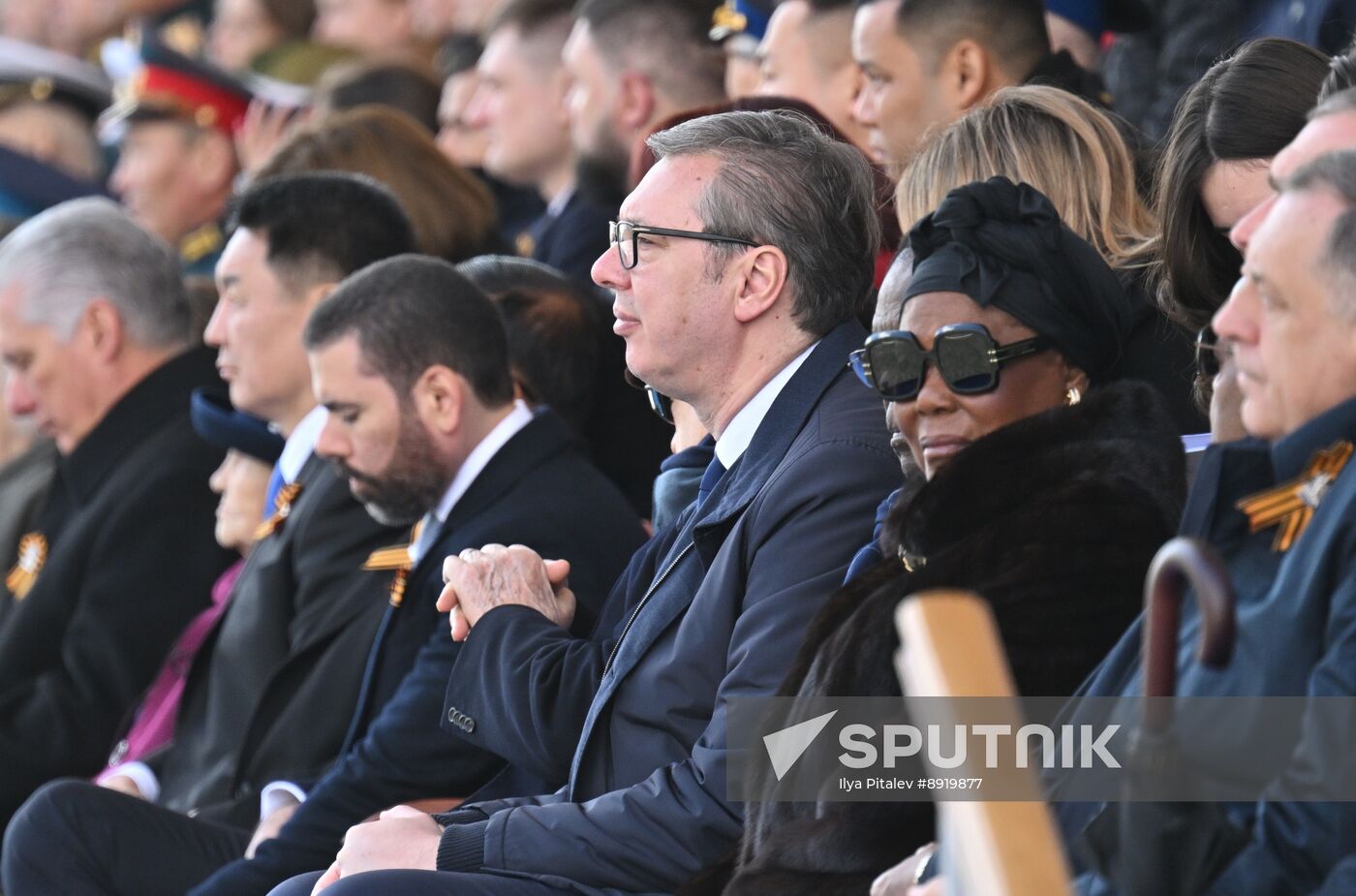 President of Russia Vladimir Putin and foreign leaders at military parade marking 80th anniversary of Victory