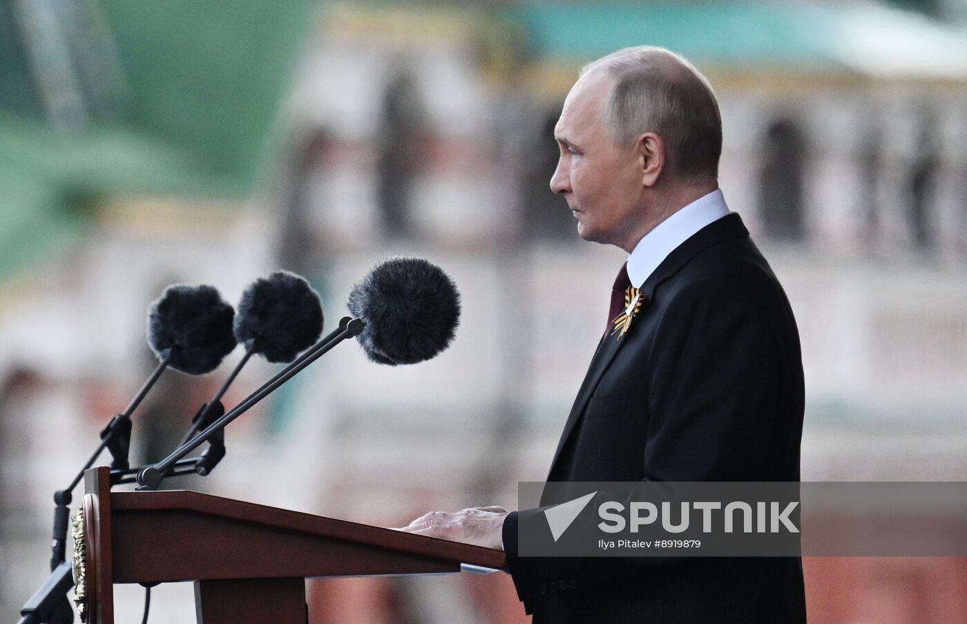 President of Russia Vladimir Putin and foreign leaders at military parade marking 80th anniversary of Victory