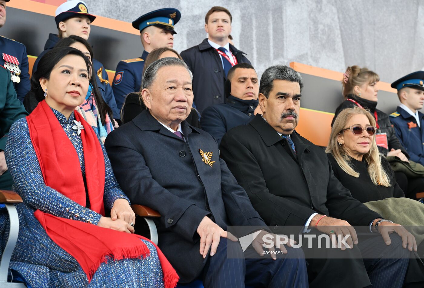 President of Russia Vladimir Putin and foreign leaders at military parade marking 80th anniversary of Victory