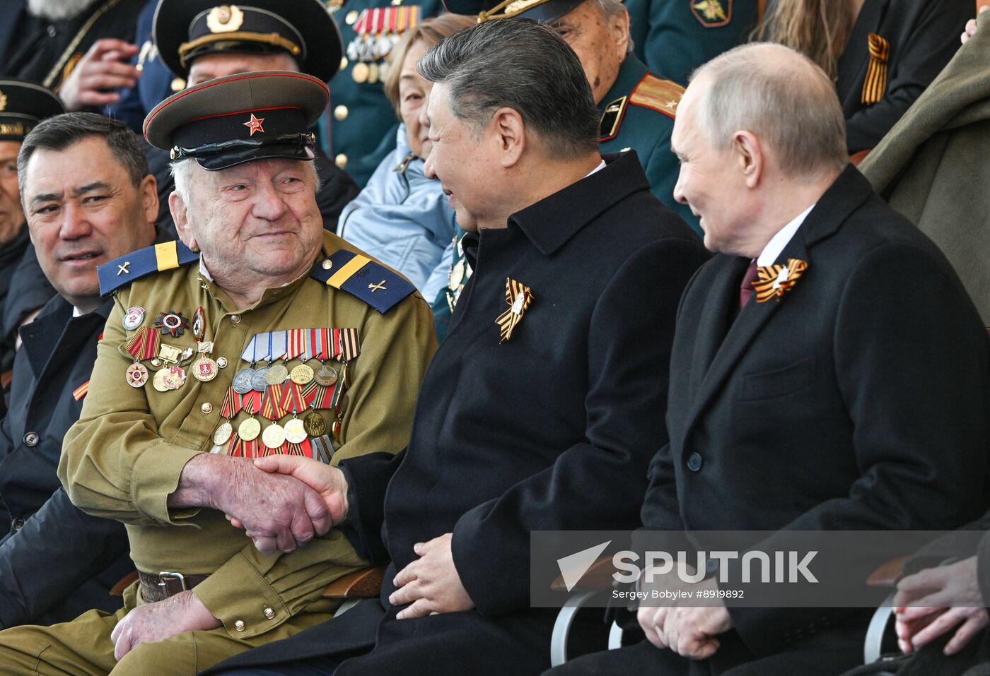 President of Russia Vladimir Putin and foreign leaders at military parade marking 80th anniversary of Victory