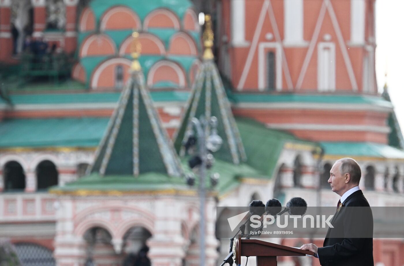 President of Russia Vladimir Putin and foreign leaders at military parade marking 80th anniversary of Victory