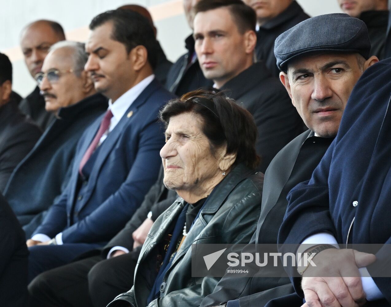 President of Russia Vladimir Putin and foreign leaders at military parade marking 80th anniversary of Victory