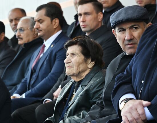 Armenian Prime Minister Nikol Pashinyan, right, on Red Square in Moscow at the military parade to mark the 80th anniversary of Victory. On May 9, Russia celebrates the 80th anniversary of Victory in the Great Patriotic War of 1941-1945. Location: Russia, Moscow. President of Russia Vladimir Putin and foreign leaders at military parade marking 80th anniversary of Victory