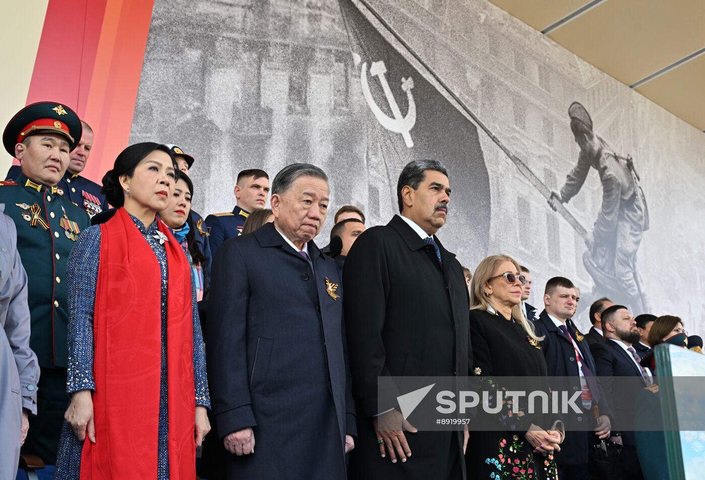 President of Russia Vladimir Putin and foreign leaders at military parade marking 80th anniversary of Victory