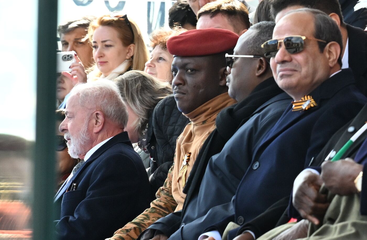 President of Russia Vladimir Putin and foreign leaders at military parade marking 80th anniversary of Victory