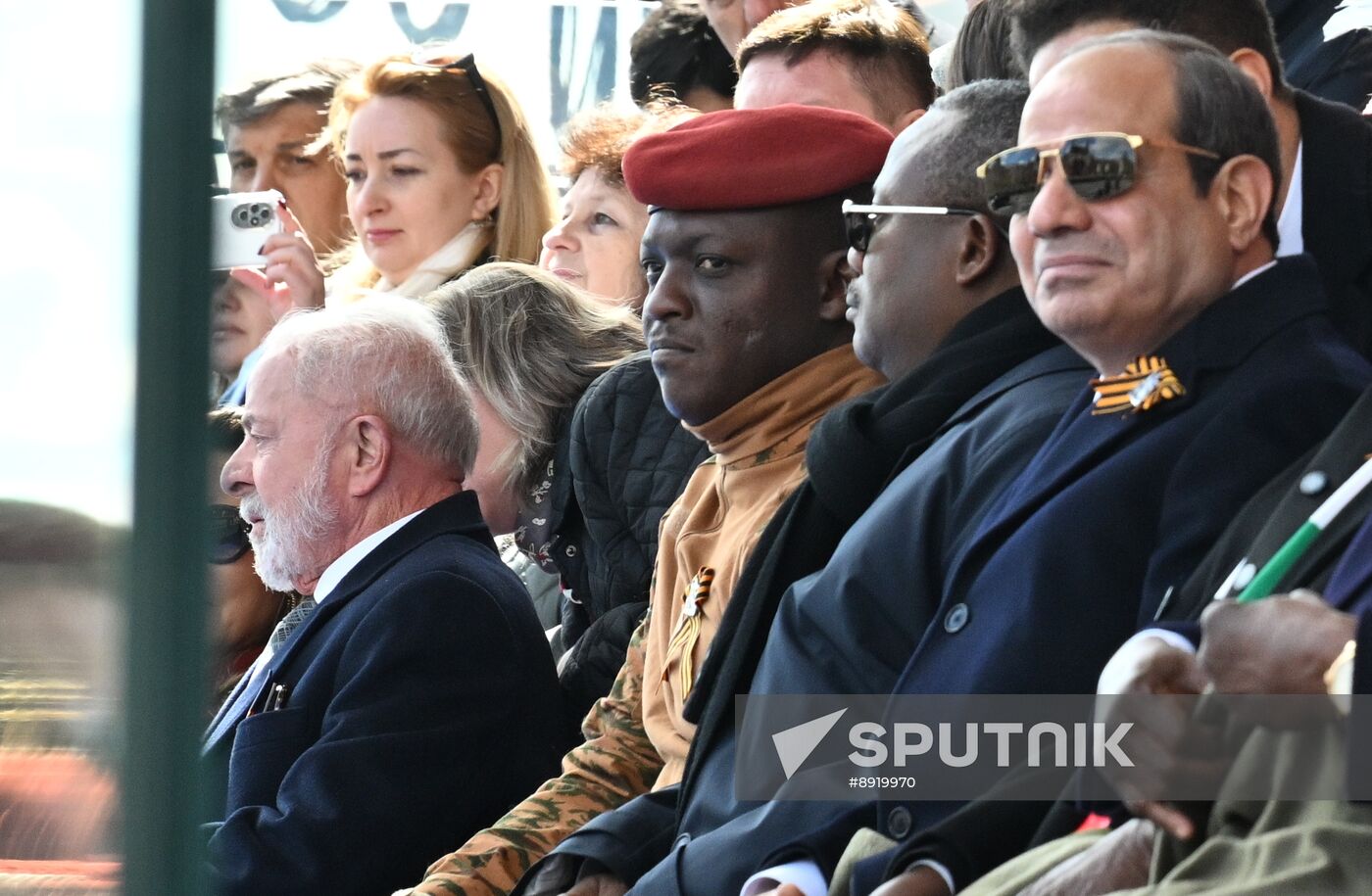 President of Russia Vladimir Putin and foreign leaders at military parade marking 80th anniversary of Victory