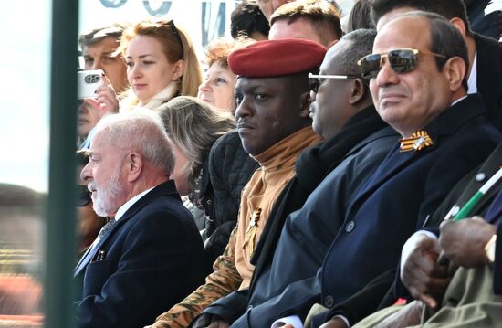 President of Russia Vladimir Putin and foreign leaders at military parade marking 80th anniversary of Victory