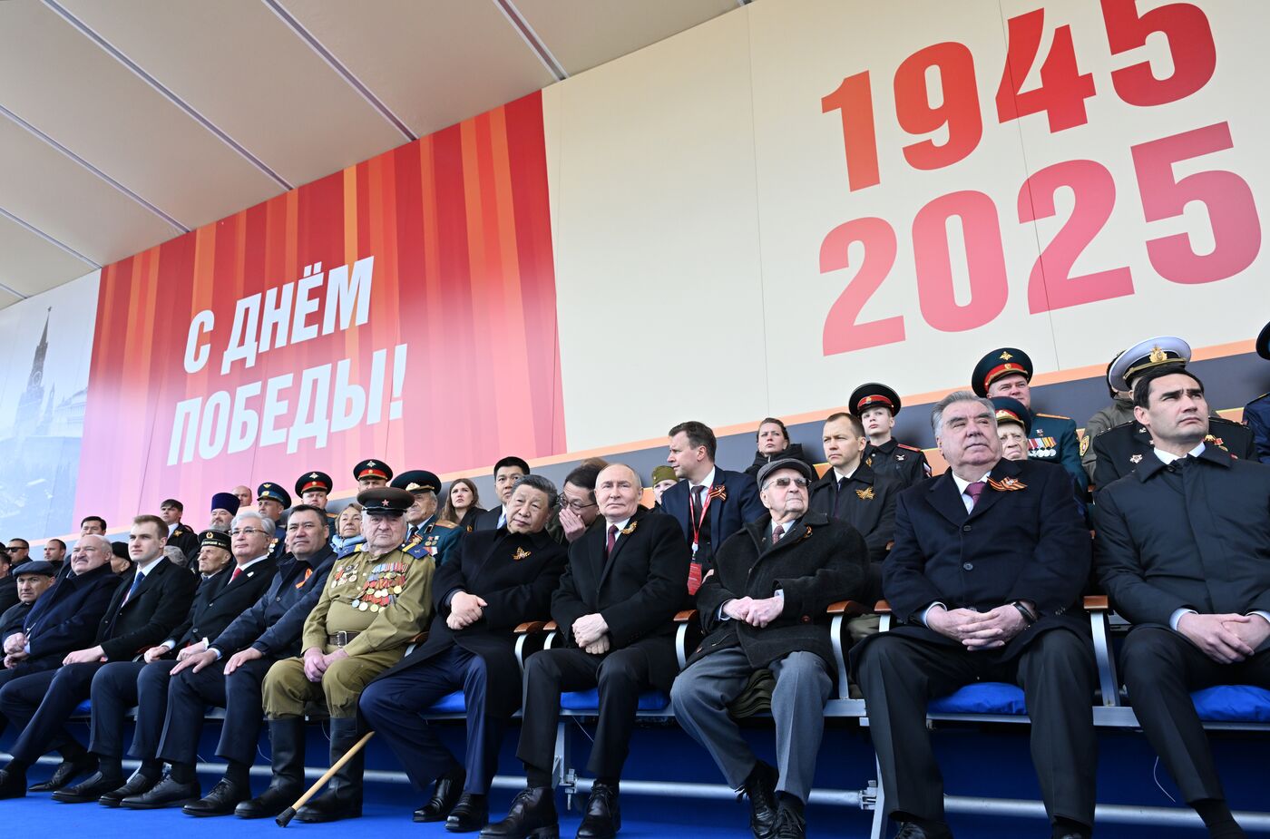 President of Russia Vladimir Putin and foreign leaders at military parade marking 80th anniversary of Victory