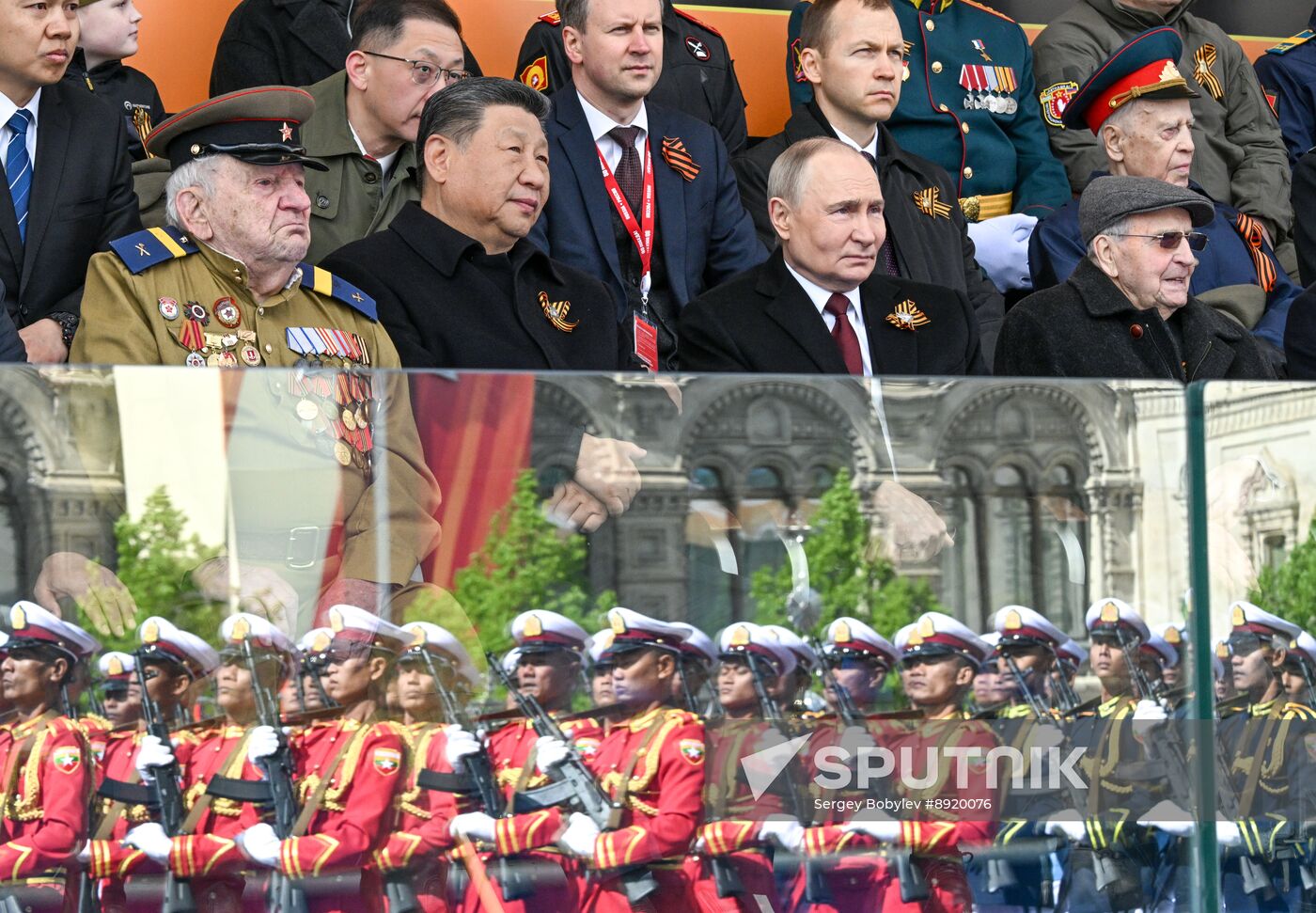 President of Russia Vladimir Putin and foreign leaders at military parade marking 80th anniversary of Victory