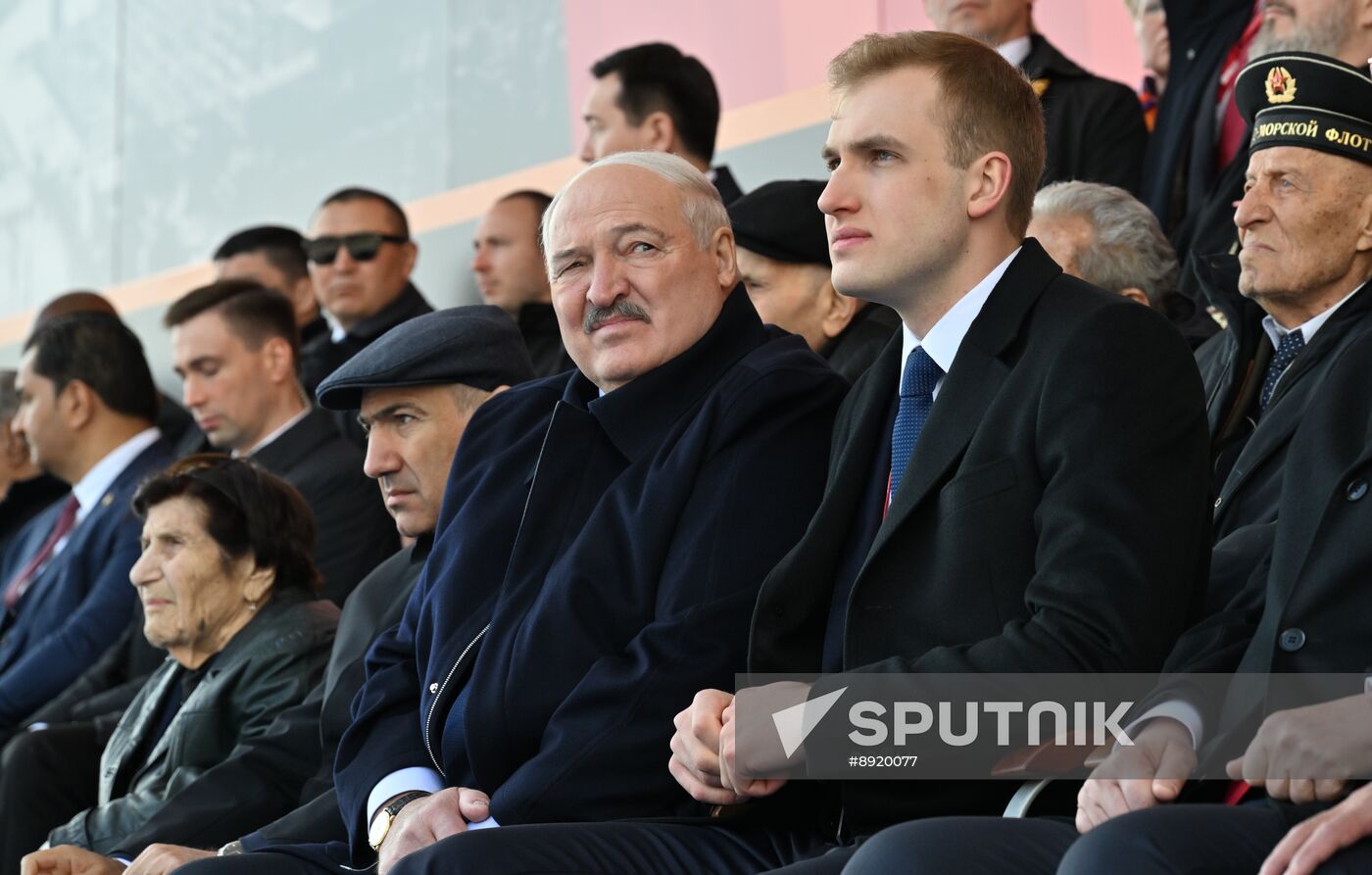 President of Russia Vladimir Putin and foreign leaders at military parade marking 80th anniversary of Victory