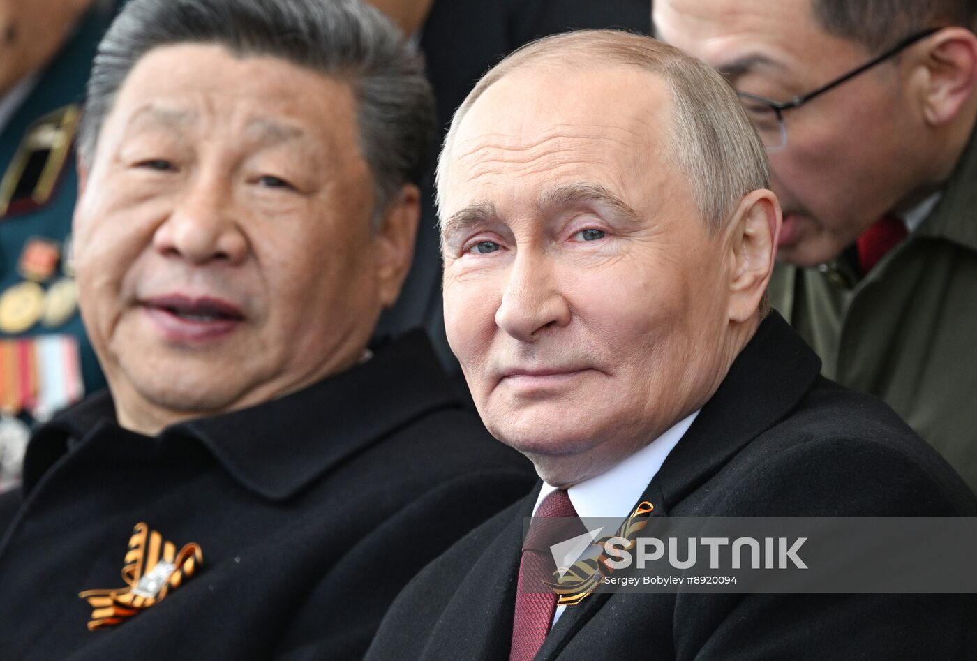 President of Russia Vladimir Putin and foreign leaders at military parade marking 80th anniversary of Victory