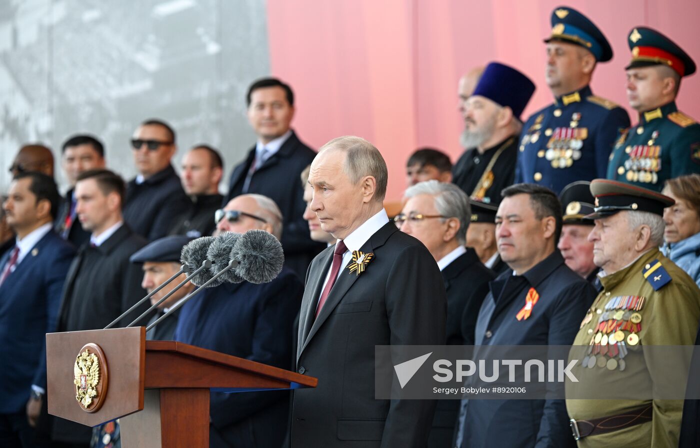 President of Russia Vladimir Putin and foreign leaders at military parade marking 80th anniversary of Victory