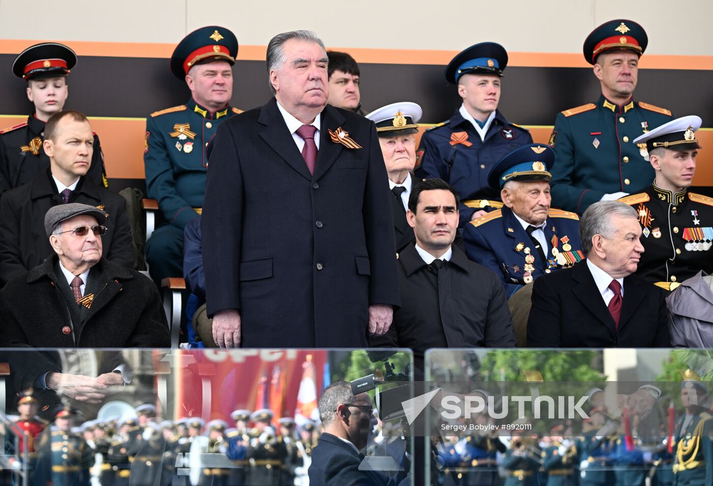 President of Russia Vladimir Putin and foreign leaders at military parade marking 80th anniversary of Victory
