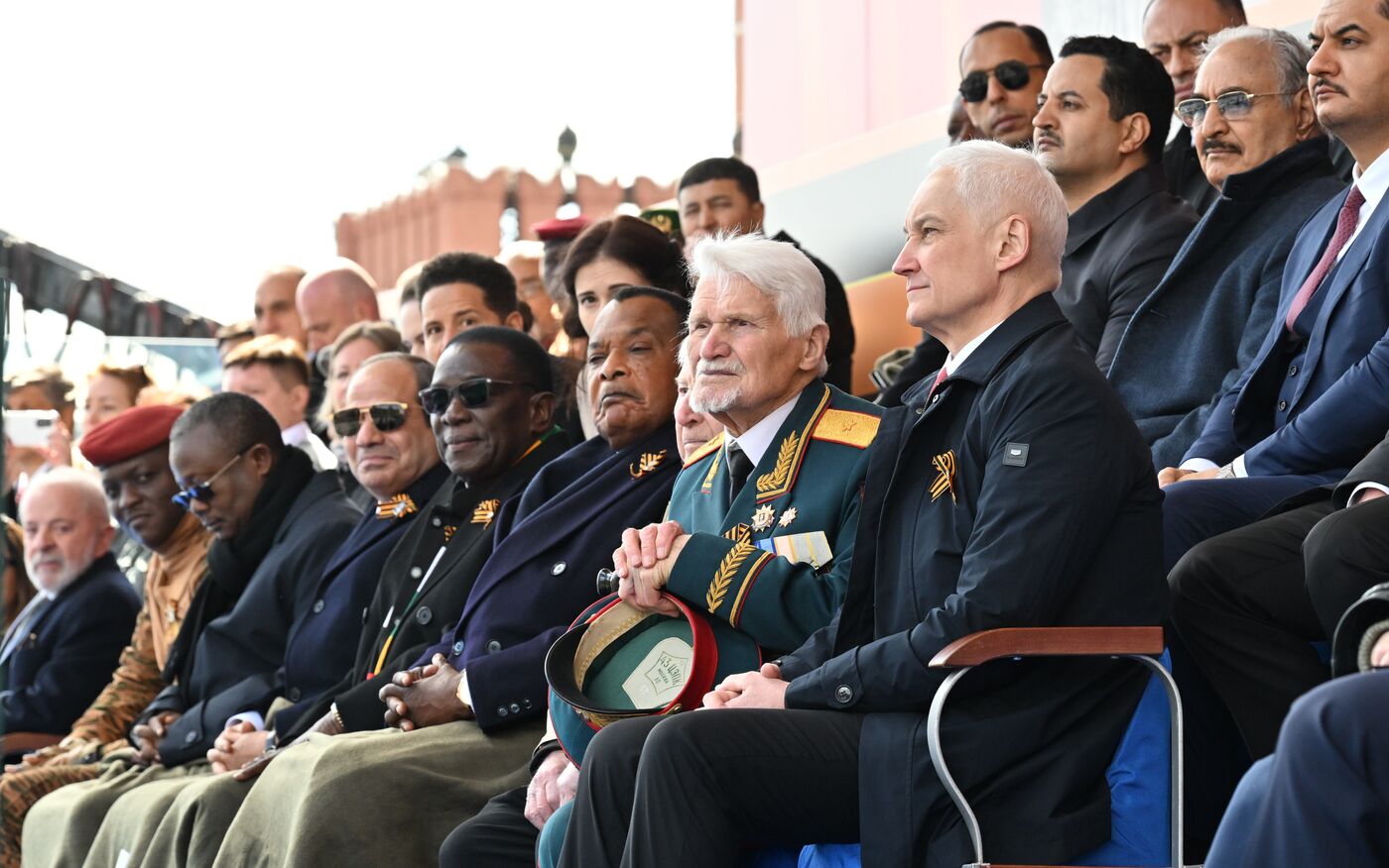 President of Russia Vladimir Putin and foreign leaders at military parade marking 80th anniversary of Victory