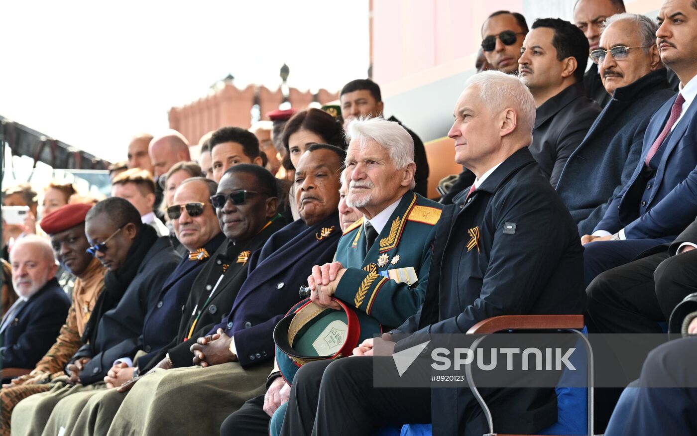 President of Russia Vladimir Putin and foreign leaders at military parade marking 80th anniversary of Victory