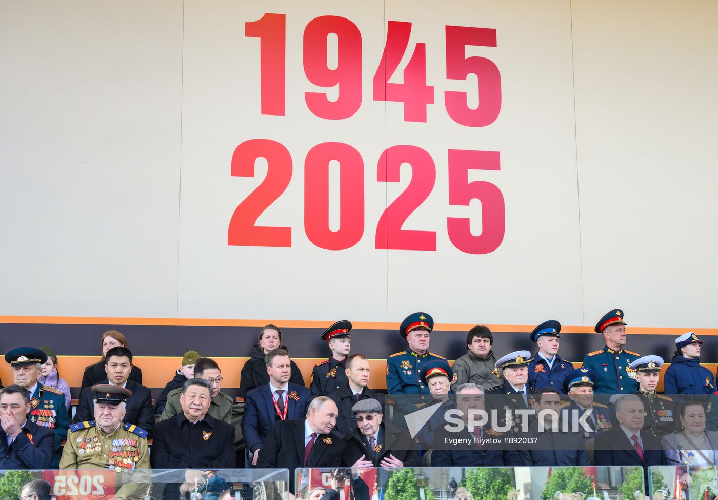 President of Russia Vladimir Putin and foreign leaders at military parade marking 80th anniversary of Victory