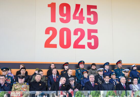 President of Russia Vladimir Putin and foreign leaders at military parade marking 80th anniversary of Victory