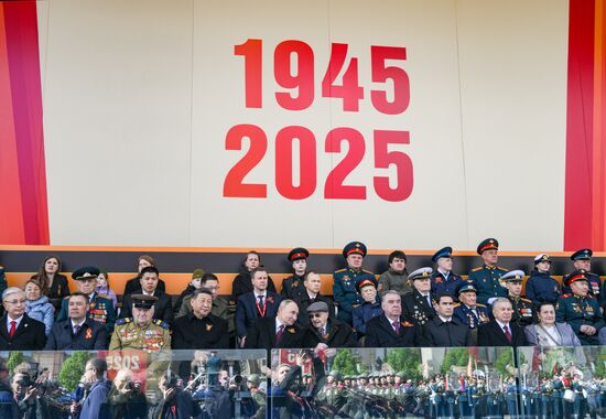 President of Russia Vladimir Putin and foreign leaders at military parade marking 80th anniversary of Victory