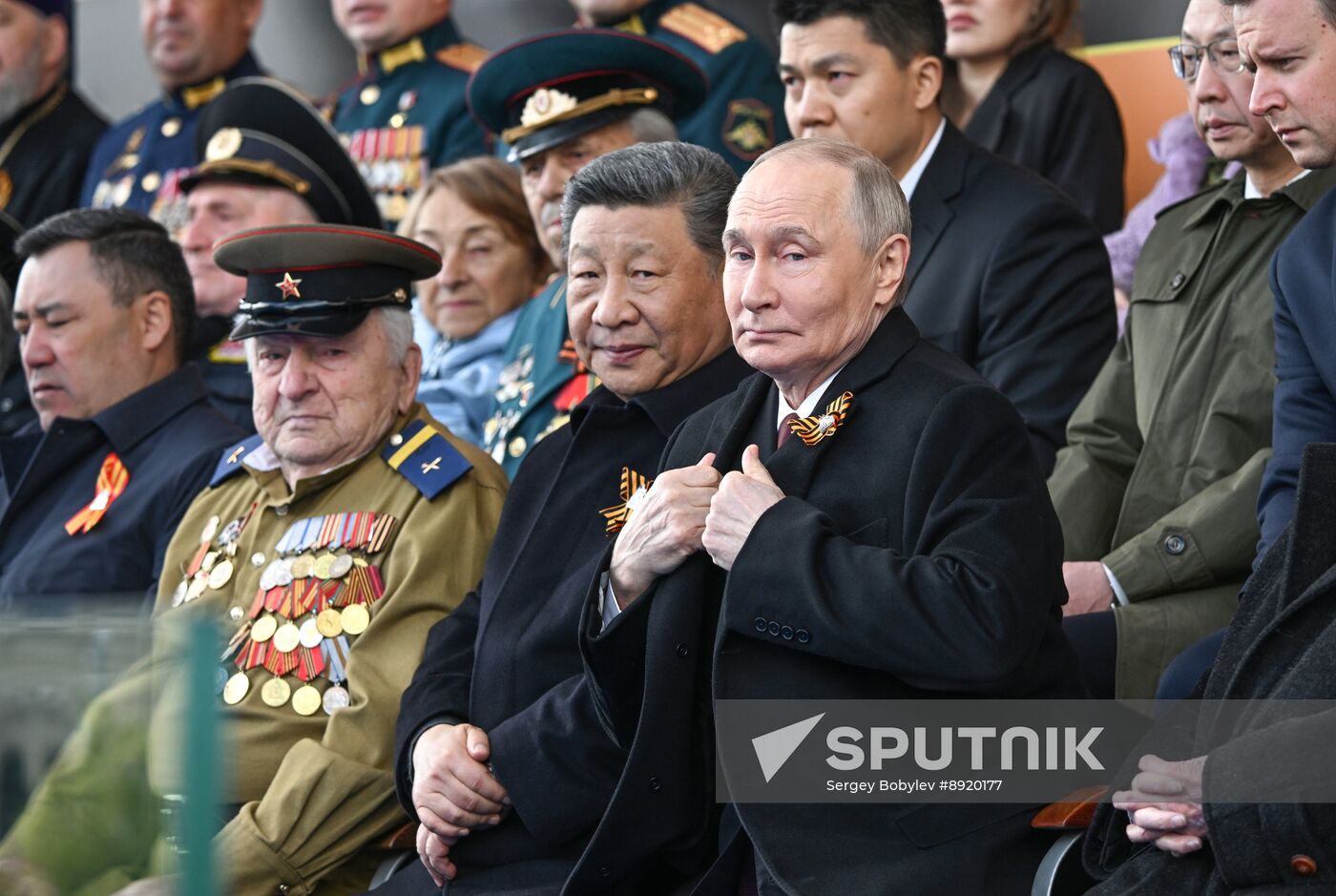 President of Russia Vladimir Putin and foreign leaders at military parade marking 80th anniversary of Victory