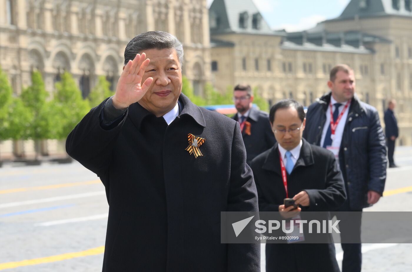 President of Russia Vladimir Putin and foreign leaders at military parade marking 80th anniversary of Victory