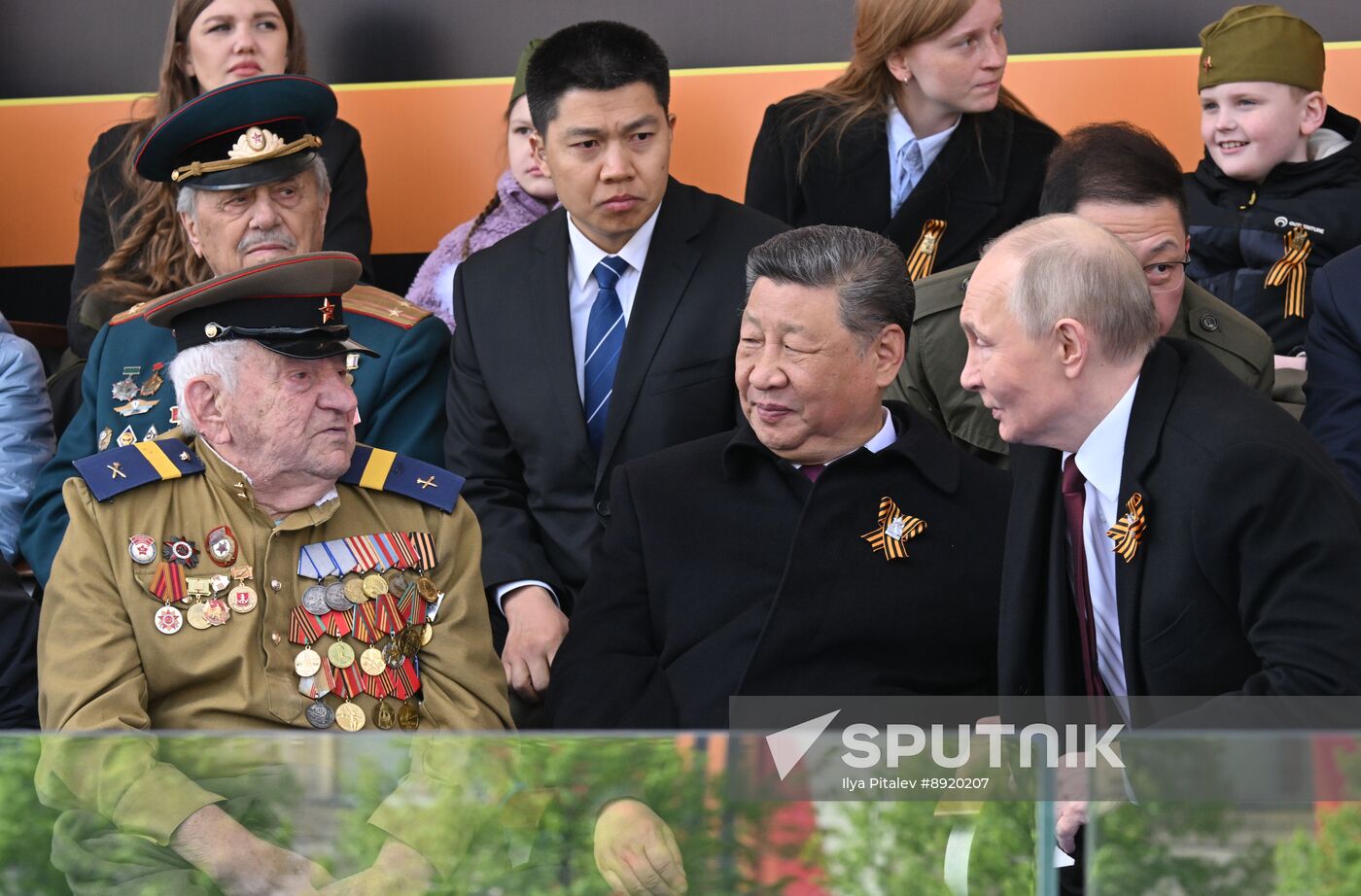 President of Russia Vladimir Putin and foreign leaders at military parade marking 80th anniversary of Victory