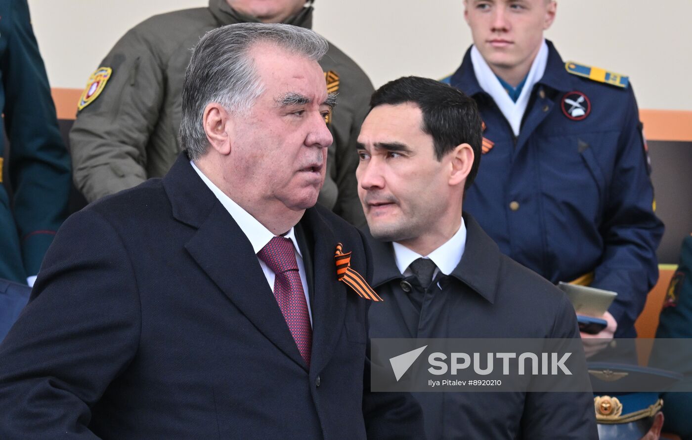 President of Russia Vladimir Putin and foreign leaders at military parade marking 80th anniversary of Victory