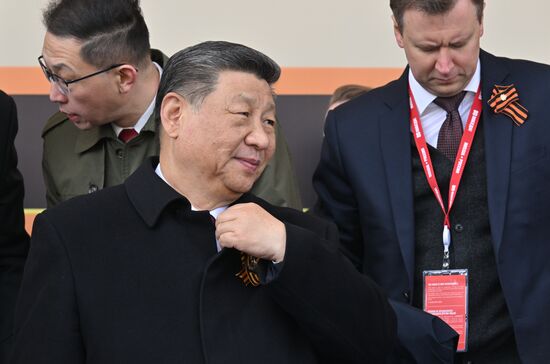 Chinese President Xi Jinping on Red Square in Moscow at the military parade to mark the 80th anniversary of Victory. On May 9, Russia celebrates the 80th anniversary of Victory in the Great Patriotic War of 1941-1945. Location: Russia, Moscow. Author: Ilya Pitalev/Sputnik. President of Russia Vladimir Putin and foreign leaders at military parade marking 80th anniversary of Victory
