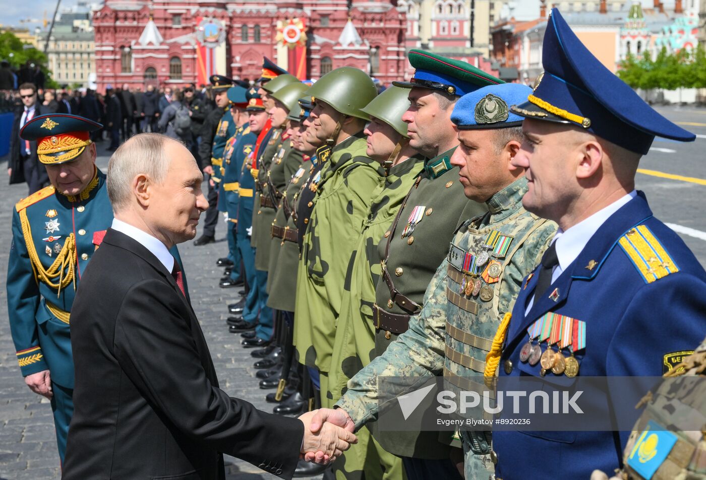 President of Russia Vladimir Putin and foreign leaders at military parade marking 80th anniversary of Victory