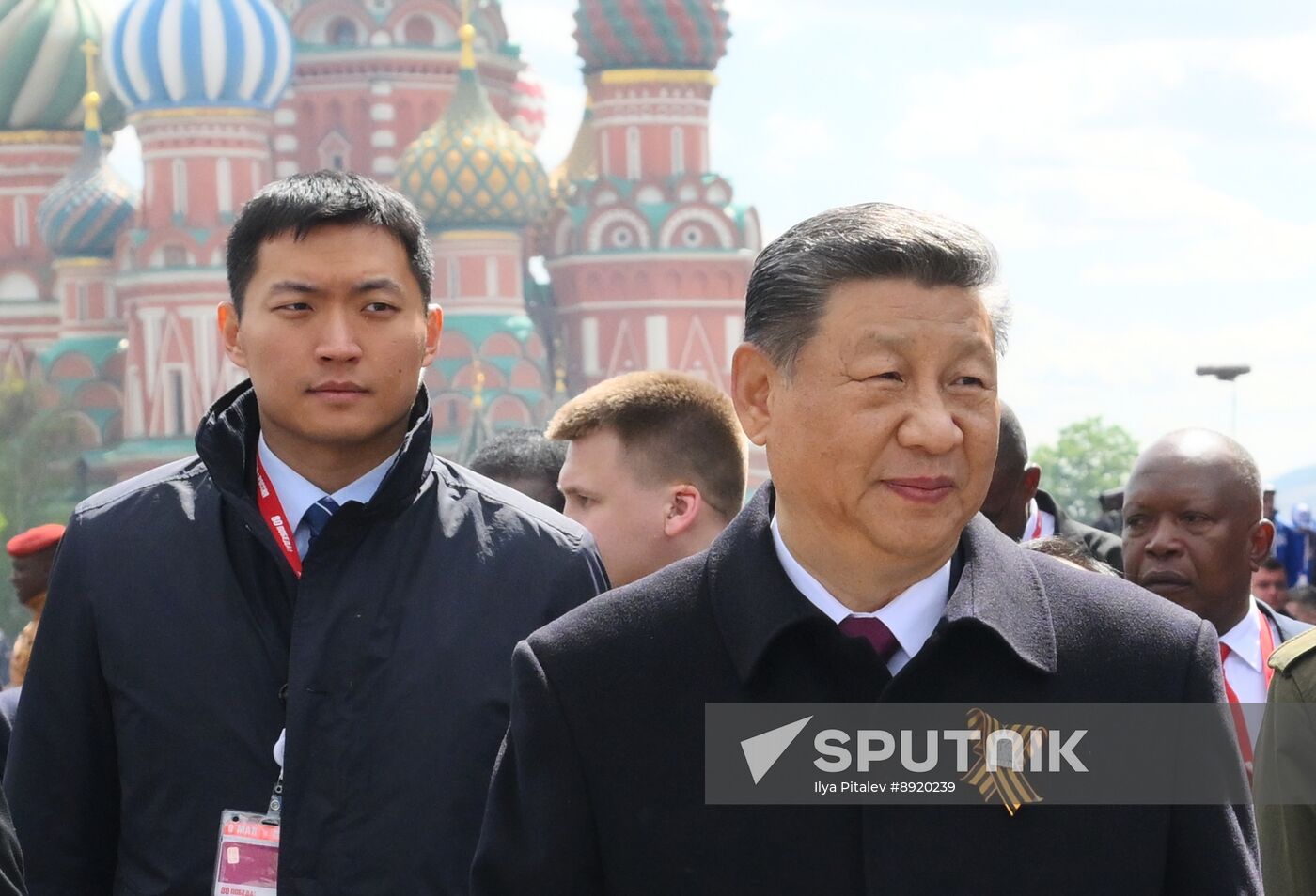 President of Russia Vladimir Putin and foreign leaders at military parade marking 80th anniversary of Victory