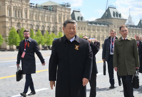 President of Russia Vladimir Putin and foreign leaders at military parade marking 80th anniversary of Victory