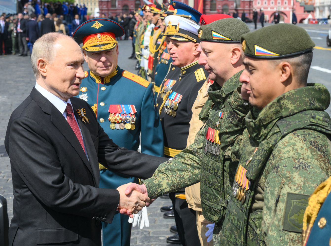 President of Russia Vladimir Putin and foreign leaders at military parade marking 80th anniversary of Victory