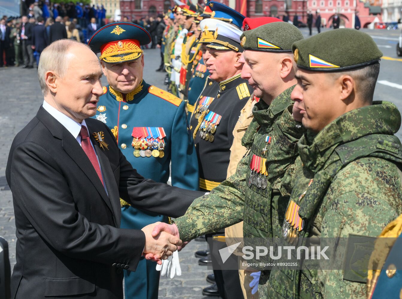 President of Russia Vladimir Putin and foreign leaders at military parade marking 80th anniversary of Victory