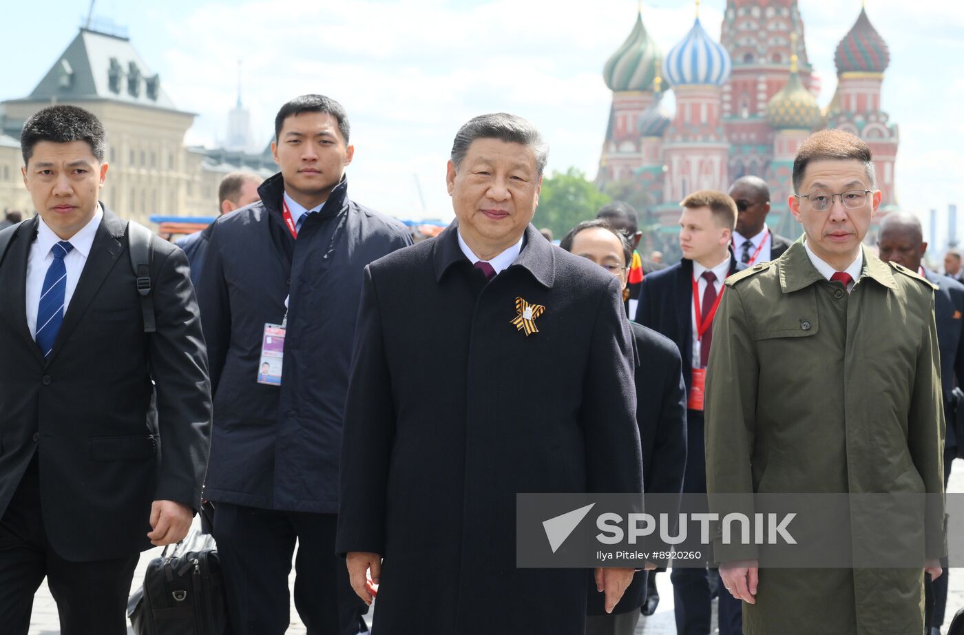 President of Russia Vladimir Putin and foreign leaders at military parade marking 80th anniversary of Victory