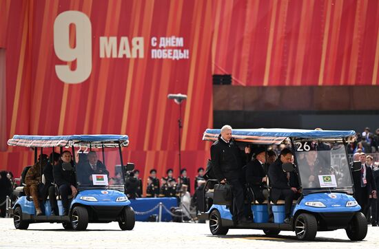President of Russia Vladimir Putin and foreign leaders at military parade marking 80th anniversary of Victory