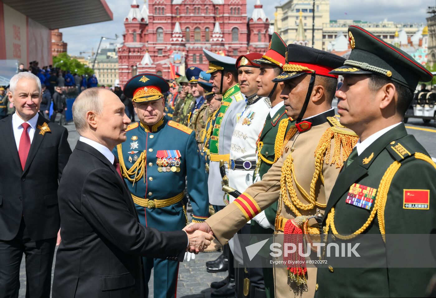 President of Russia Vladimir Putin and foreign leaders at military parade marking 80th anniversary of Victory