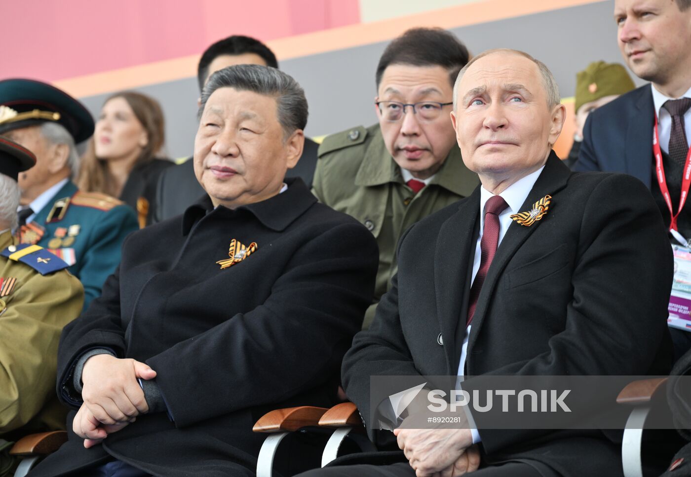 President of Russia Vladimir Putin and foreign leaders at military parade marking 80th anniversary of Victory