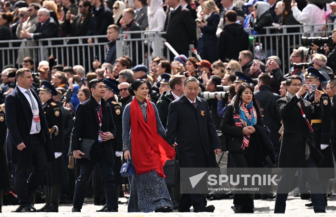President of Russia Vladimir Putin and foreign leaders at military parade marking 80th anniversary of Victory