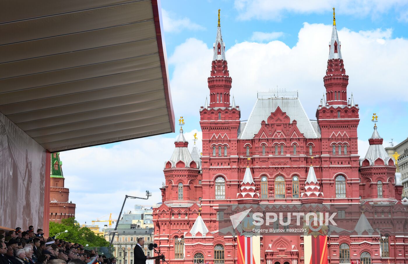 President of Russia Vladimir Putin and foreign leaders at military parade marking 80th anniversary of Victory