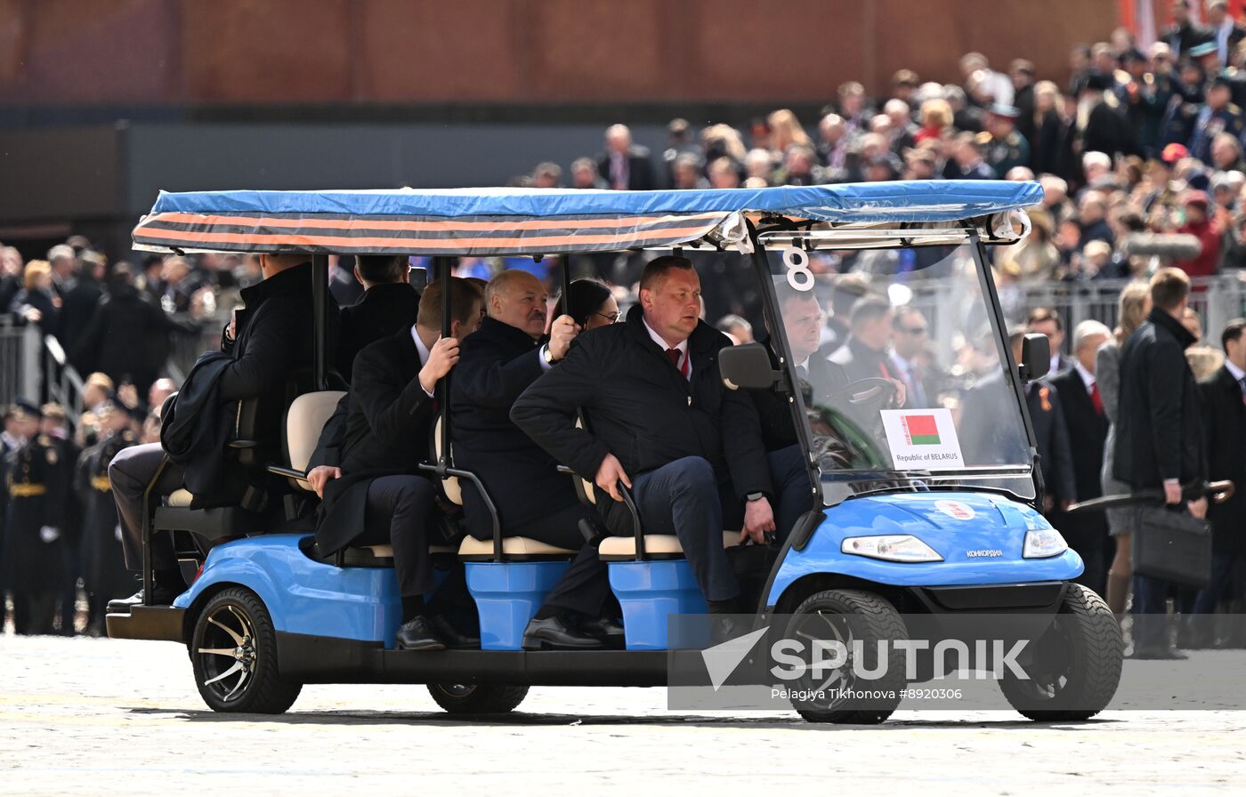 President of Russia Vladimir Putin and foreign leaders at military parade marking 80th anniversary of Victory