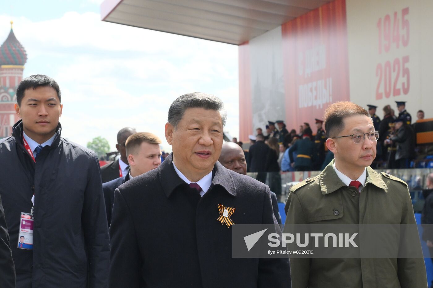 President of Russia Vladimir Putin and foreign leaders at military parade marking 80th anniversary of Victory