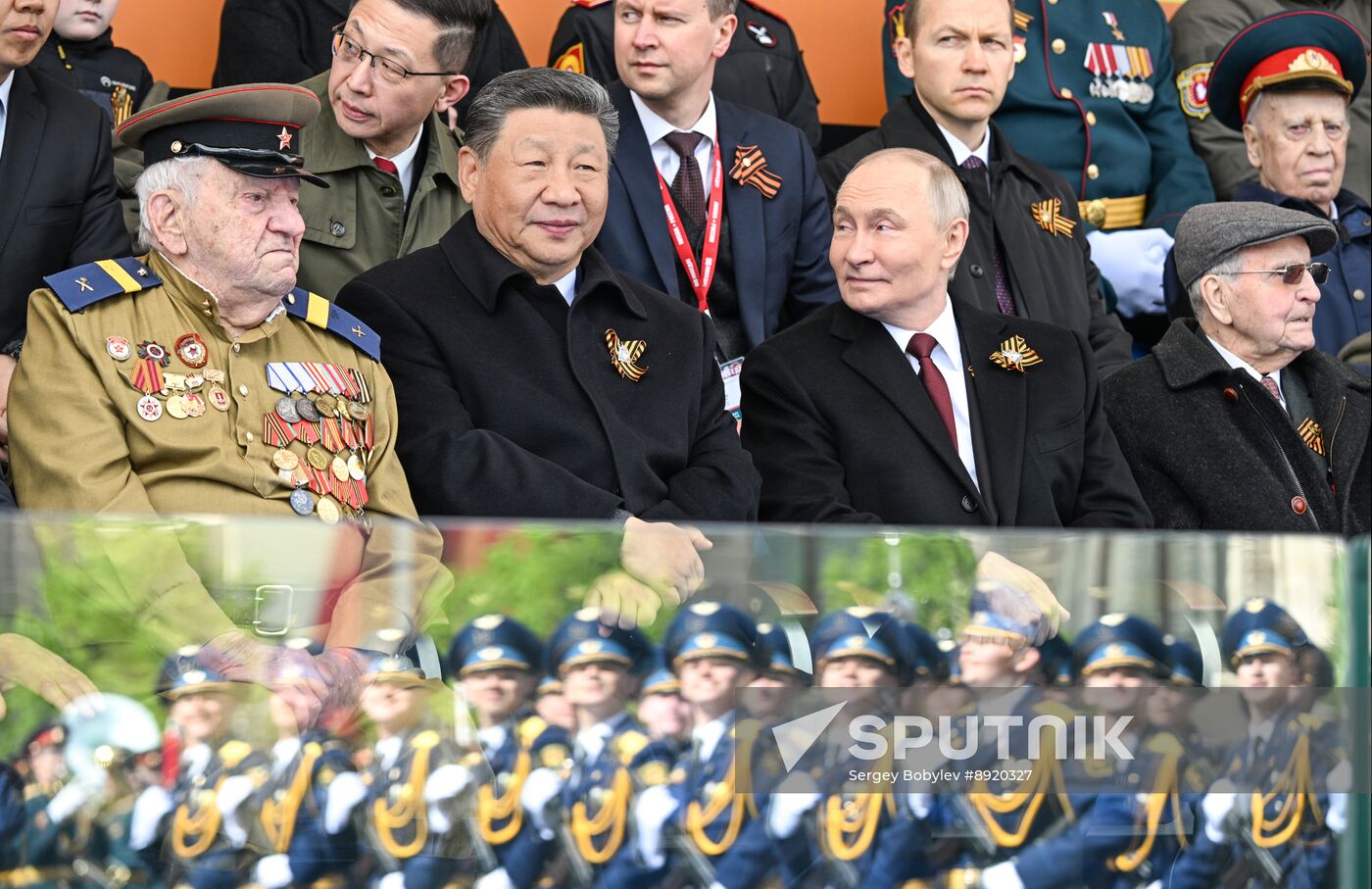 President of Russia Vladimir Putin and foreign leaders at military parade marking 80th anniversary of Victory